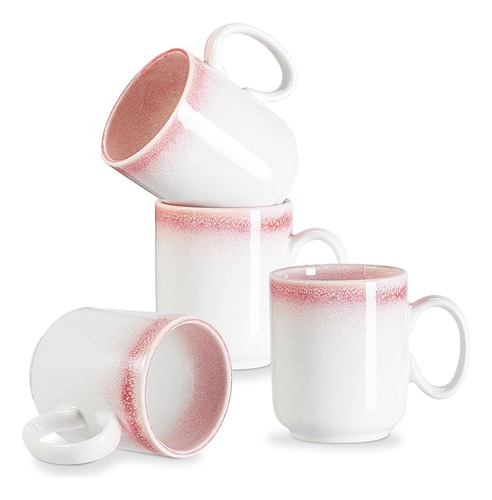 Juego 4 Tazas 12 Onzas Tazas Rosa Degradado Ceramica Para Te