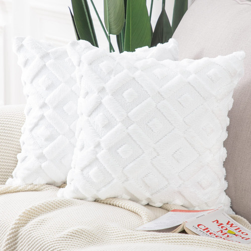 Funda Para Cojin Afelpado Diseño Geometrico 66x66 Cm Blanco