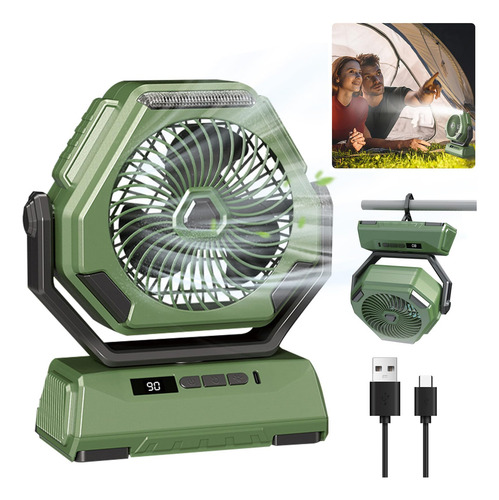 Ventilador Portátil Recargable 6000mah 3 Velocidades Luz Usb