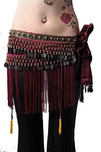 Faja Tribal De Danza Del Vientre Con Monedas Y Flecos De Flanela