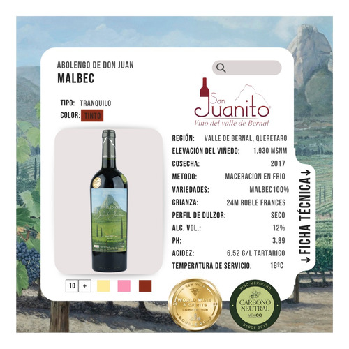 Abolengo De Don Juan Malbec Vino Tinto Mexicano C Medallas