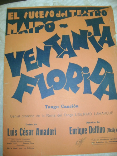 Partitura Piano Ventanita Florida Tango  Libertad Lamarque