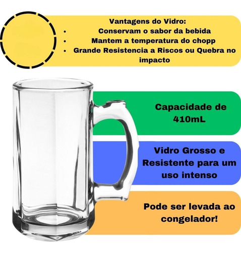 Kit 12 Canecas De Chopp Out Back 410 Ml Mug Vidro Resistente