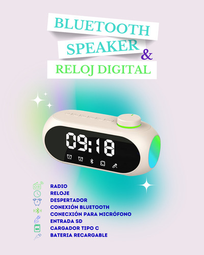Reloj Despertador Digital S18 Con Bluetooth Y Multifunciones Blanco