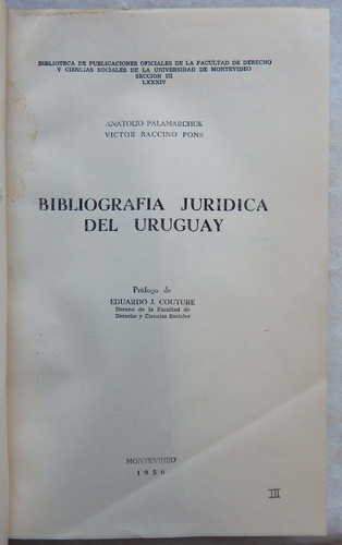 Bibliografía Jurídica Del Uruguay Palamarchuck/ Baccino Pons