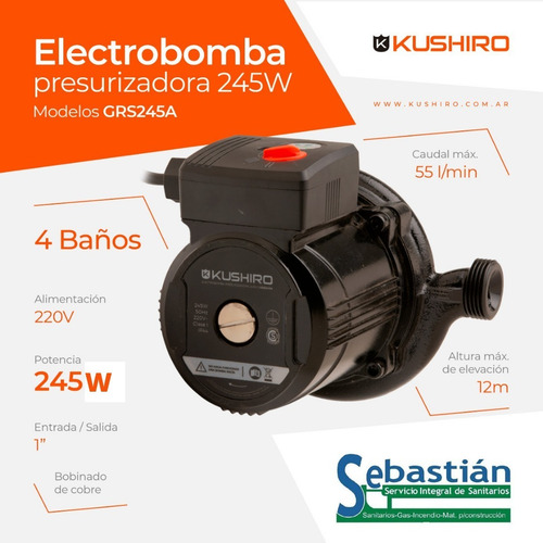 Bomba Presurizadora Kushiro Hasta 4 Baños 245w