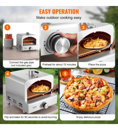 Horno Pizza Portatil Exteriores 11 Pulg Acero Inoxidable Plateado