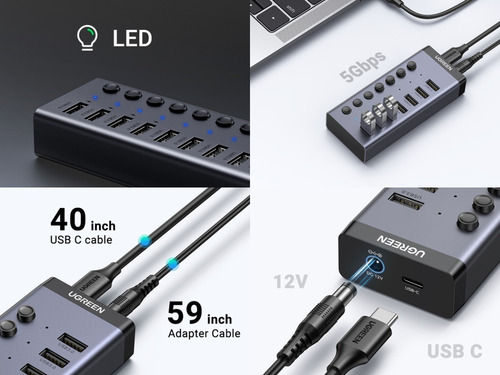 Hub Usb 3.0 De 7 Puertos Interruptores Individuales Ugreen
