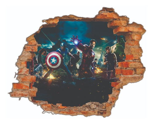 Adesivo Parede Vingadores Buraco 3d + Brinde