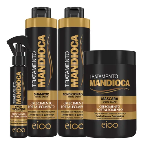 comprar Eico Tratamento Mandioca Shampoo Sem Sal E Condicionador 1550ml + Máscara Creme Hidratação 1kg + Spray Leave-in Finalizador Protetor Térmico 120ml
