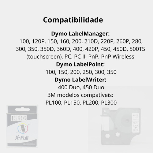 3 Fitas D1 45013 Compativel P/ Rotulador Dymo 12mm Branca