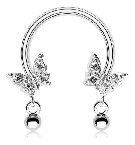 Piercing Bull Con Forma Mariposa Y Zircon Acero Premium