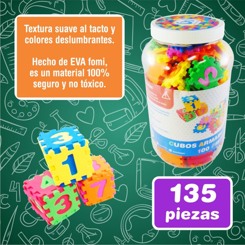 Imagen 4 de 5 de Bote Cubos Armables Con Numeros (135 Pzas) De Eva Foamy Fomi