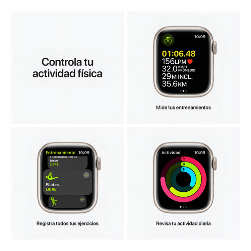 Apple Watch (GPS+Cellular) Series 7 display de 1.614" con correa de fluoroelastómero - color blanco estelar - Excelente (Reacondicionado)