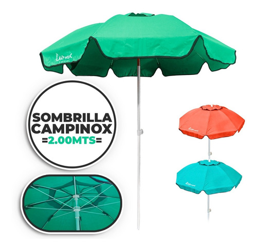 Sombrilla Campinox 200cm - Reforzada - Angulo Regulable