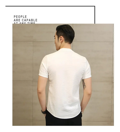 Camisa Casual De Lino Para Hombre, Corte Ajustado, Color Lis