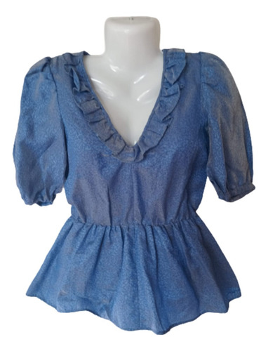 Blusa Azul Metalizada Con Brillo, Vintage, Pieza Única 