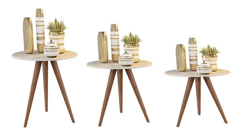 Imagem 1 de 1 de Conjunto 3 Mesa Lateral Canto Yumi Pe Palito 70cm 60cm 50cm