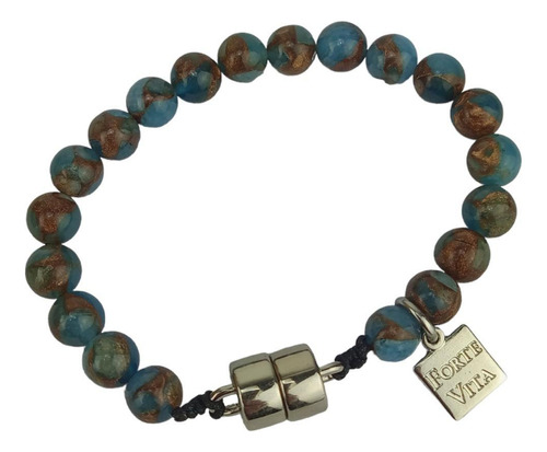 Pulseira Forte Vita Pedra Jaspe Imperial Azul Fecho Imã