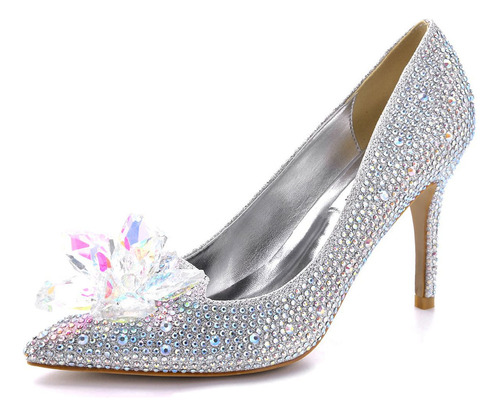 Tacones Plateados Dama De Fiesta Para Bodas Con Diamantes