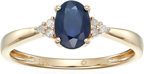 14 K Oro Amarillo Azul Zafiro Y Diamante Anillo De Compromis