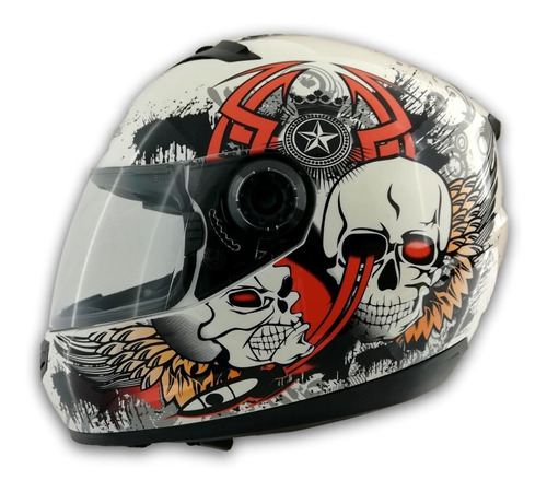 Casco Moto Integral Calavera Zpf 8083 Guerrero Blanco