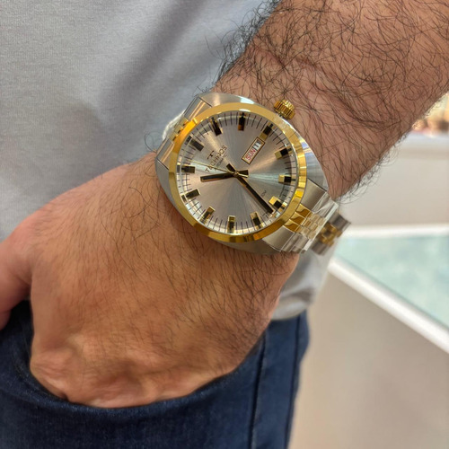 Relógio Technos Masculino Automatico Bicolor - 8205oq/1k Bisel Prata