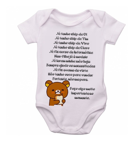Kit 2 Body Infantil Roupa Bebê Nenê Já Tenho Urso Frase