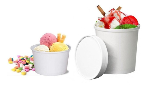 Vaso Contenedor Para Helado 16 Onzas Y Tapa Cartón 50 Piezas