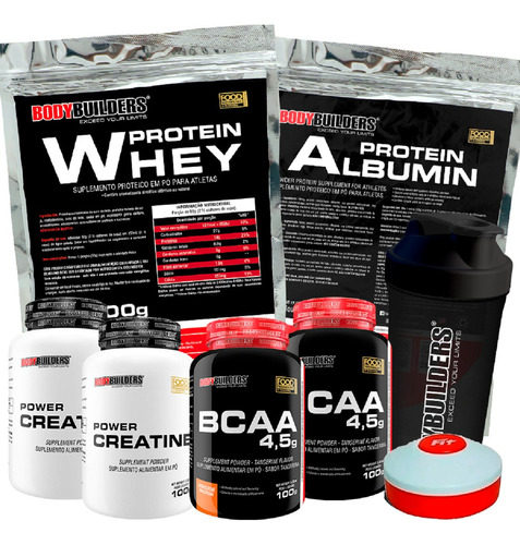 Kit Whey + Albumina + 2x Bcaa + 2x Creatina + Copo + P/ Cáps Sabor Baunilha