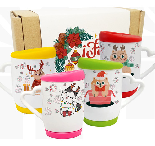 Kit De Mugs Base Y Tapa En Silicona Merry Christmas 