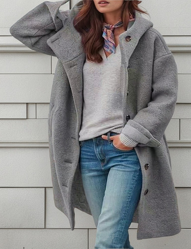Abrigo Largo De Lana Y Chaqueta Con Capucha Para Mujer O Sty