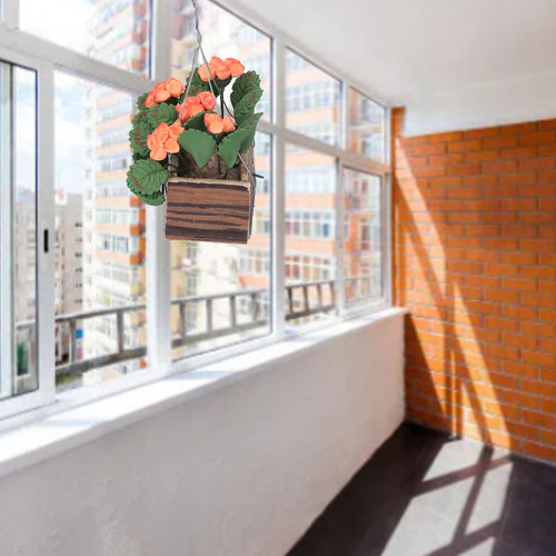 De Decoración De Cesta De Flores Colgante En Miniatura 1:12