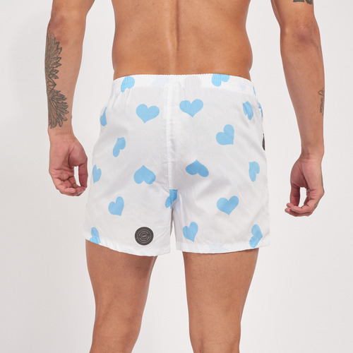 Bóxer Hombre Kevingston Estampado Blanco Corazones Celestes
