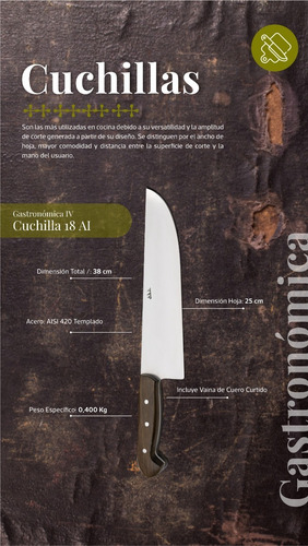 Imagen 2 de 5 de Cuchilla Artesanal Gastronómica 18