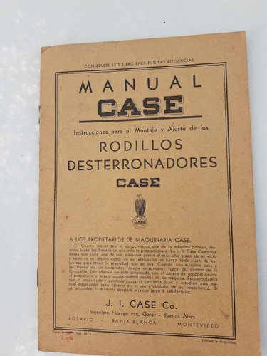 Catalogo Rodillo Desterronador  Cáse Antiguo Herramienta