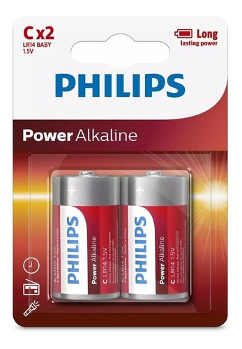 Pilas Philips Medianas Tamaño C 1,5 V Alcalina X 2 Unid Otec