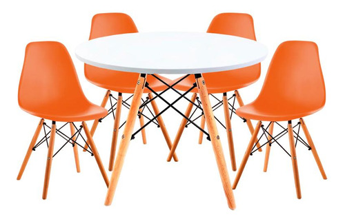 Juego Comedor Eames Mesa Redonda 80cm + 4 Sillas Eames Color Naranja Diseño de la tela de las sillas Liso