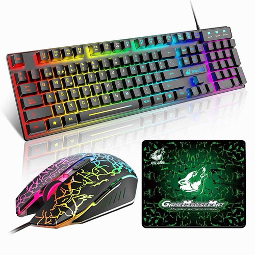 Kit Teclado Mouse Gamer Profesional Retroilumin Usb Negro