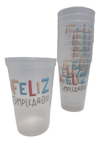 Vasos Plásticos Feliz Cumpleaños 500cc Souvenir X12 Unidades Transparente