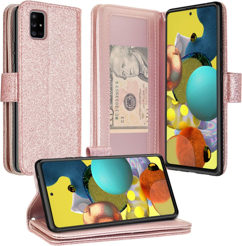 Funda Samsung A51 Kickstand Glitter Rose Gold