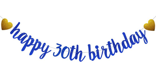Cartel Feliz Cumpleaño Numero 30 Purpurina Azul Preencordado