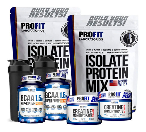 Kit 2 Whey Isolado Profit 900g + 2 Bcaa 2 Creatina 2 Shaker