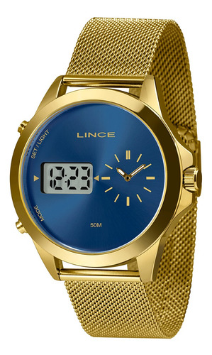 Relógio Lince Masculino Anadigi Dourado Mag4722l - Mesh Cor do fundo Azul