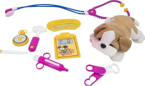 Imagen 3 de 6 de Perro Peluche Perrito En Valija C/ Accesorios De Veterinaria