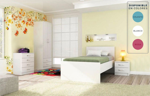 Juego De Dormitorio Cama + Ropero + Cajonera + Mesa De Luz