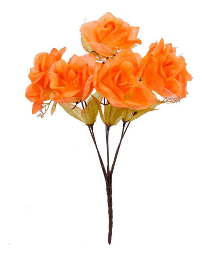 Rosas Artificiales Organza Naranja Regalo Decorar Mylin 1pz