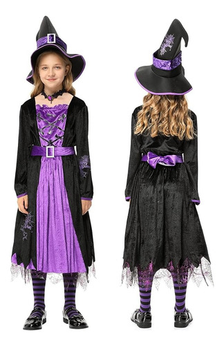 Disfraz De Hechicera Para Niñas Cuento De Hadas De Halloween Bruja Incluye Sombrero De Bruja Y Un Accesorio Para El Cuello