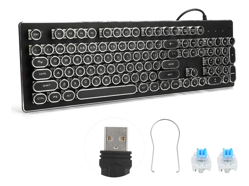 Teclado Negro Negro Con Teclas Redondas Mecánicas Para Juego