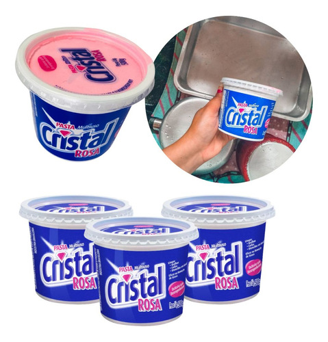 Kit 3un Pasta Para Limpeza Multiuso 500g Cristal Rosa